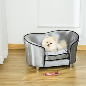 PawHut Dog Sofa Pet Chair, Kitten Bed Couch w/ Wooden Frame, Removable Cushion
