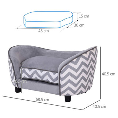 PawHut Dog Sofa Pet Couch for XS Dogs w/ Removable Sponge Padded Cushion - Grey - 3