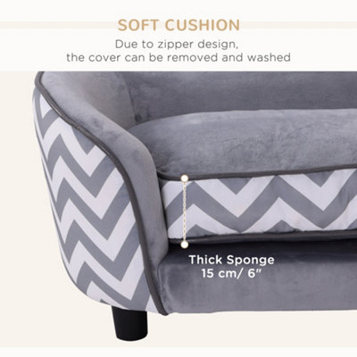 PawHut Dog Sofa Pet Couch for XS Dogs w/ Removable Sponge Padded Cushion - Grey - 7