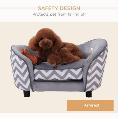 PawHut Dog Sofa Pet Couch for XS Dogs w/ Removable Sponge Padded Cushion - Grey - 5