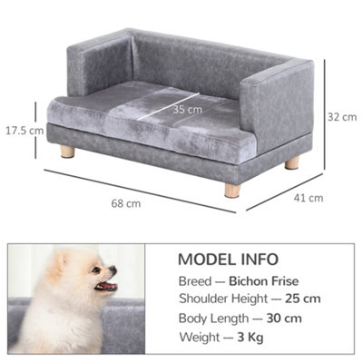 PawHut Dog Sofa Pet Lounge Bed w/ Anti-slip Legs for Small-Sized Dogs - Grey