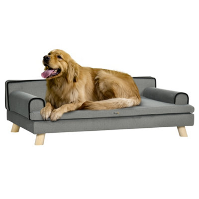 PawHut Dog Sofa with Legs Water-resistant Fabric, Pet Chair Bed for Large, Medium Dogs, Grey, 100 x 62 x 32 cm