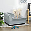 PawHut Dog Sofa with Storage, Pet Chair for Small Dogs, Cat Couch with Soft Cushion, Light Grey, 76L x 45W x 43H cm