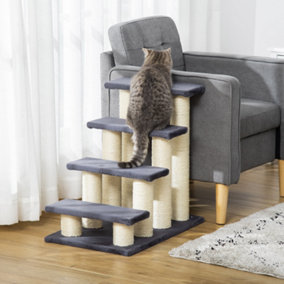 PawHut Dog Steps for Bed 4 Step Pet Stairs for Dog Cat ladder Scratch Post Grey