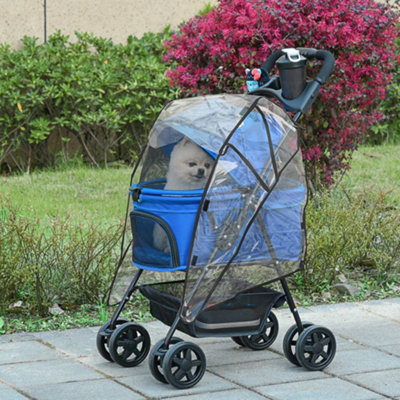 PawHut Dog Stroller with Rain Cover EVA Wheels Brake Basket Adjustable ...