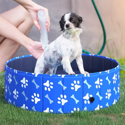 PawHut Dog Swimming Pool Foldable Pet Bathing Shower Tub Padding