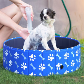 PawHut Dog Swimming Pool Foldable Pet Bathing Shower Tub Padding Pool Dia100cm M- Blue