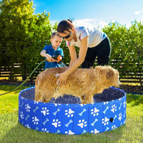 PawHut Dog Swimming Pool Foldable Pet Bathing Shower Tub Padding Pool Dia120cm L- Blue