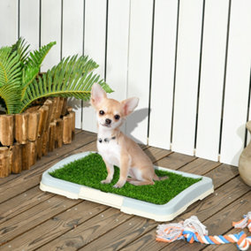 PawHut Dog Toilet Indoor w/ Artificial Grass, Grid Panel, Tray, 46.5 x 34cm