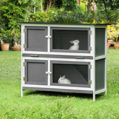 PawHut Double Decker Rabbit Hutch Bunny Cage Pet House Outdoor W