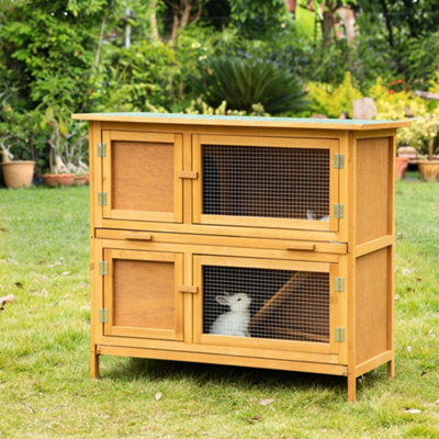 PawHut Double Decker Rabbit Hutch Bunny Cage Pet House Outdoor W