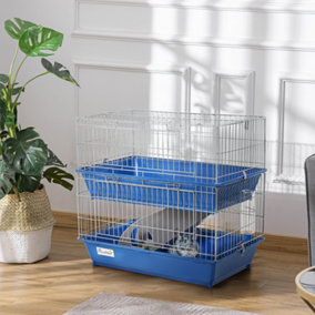 PawHut Double Tier Small Animal Cage Rabbit Chinchillas Cage w/ Ramp Food Dish Water Bottle Deep Trays Pet Home 72 x 44 x 67 cm