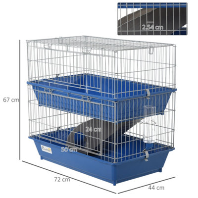 PawHut Double Tier Small Animal Cage Rabbit Chinchillas Cage w/ Ramp Food Dish Water Bottle Deep Trays Pet Home 72 x 44 x 67 cm