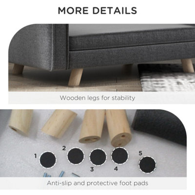 Large Dog Couch Bed With Washable Cover - Gray Chenille Sofa With Wooden Legs For Medium/Large Dogs