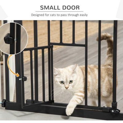 PawHut Extra Tall Dog Gate with Cat Door Auto Close for Stairs 74 80 cm Wide