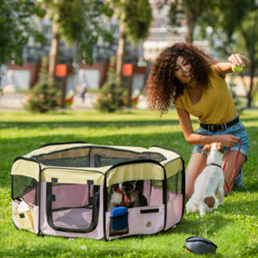 PawHut Fabric Pet Dog Cat Puppy Playpen Rabbit Guinea Pig Play Pen in Pink Small