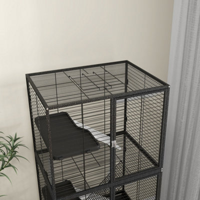 PawHut Ferret Cage 136cm Rolling Small Animal Cage w 3 Doors Storage Shelf
