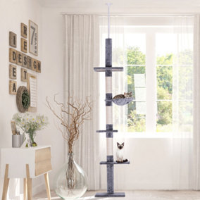 PawHut Floor to Ceiling Cat Tree 5-Tier Kitty Tower Climbing Activity Center Scratching Post Adjustable Height 230-260 cm