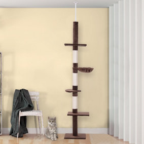 PawHut Floor to Ceiling Cat Tree Cats 5-Tier Kitty Tower Climbing Activity Center Scratching Post Adjustable Height 230-260 cm