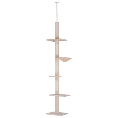 PawHut Floor to Ceiling Cat Tree for Indoor Cats 5-Tier Kitty Tower Climbing Scratching Post Adjustable Height 230-260 cm