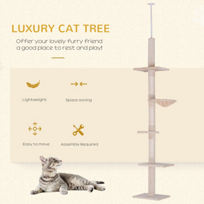 PawHut Floor to Ceiling Cat Tree for Indoor Cats 5-Tier Kitty Tower Climbing Scratching Post Adjustable Height 230-260 cm - 6