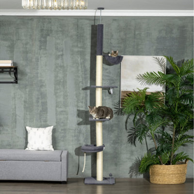 PawHut Floor-To-Ceiling Cat Tree, Height Adjustable, Black