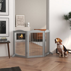 PawHut Foldable Dog Gate, Freestanding Pet Gate with Two Support Feet - Grey