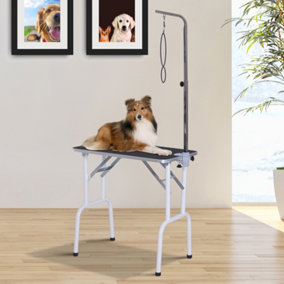 PawHut Foldable Dog Grooming Table Adjustable Fixed Arm Rubber Top for Small Dogs 81 x 49 x 80 cm