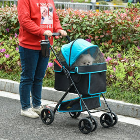 PawHut Foldable Dog Stroller Pet Cat Travel Pushchair Trolley Adjustable Canopy Brake Removable Cloth Basket Bottle Holder