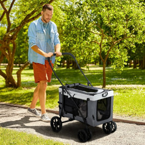 PawHut Foldable Pet Stroller w/ Detachable Carrier, Soft Padding - Grey