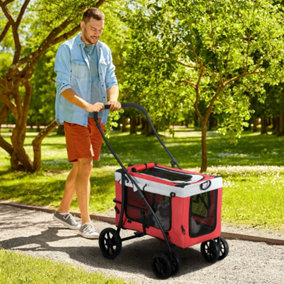 PawHut Foldable Pet Stroller w/ Detachable Carrier, Soft Padding - Red