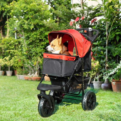 Pawhut Folding 3 Wheel Pet Stroller Travel Adjustable Canopy Storage 