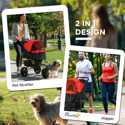 PawHut Folding 3 Wheel Pet Stroller Travel Adjustable Canopy Storage Brake Red - 7