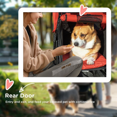PawHut Folding 3 Wheel Pet Stroller Travel Adjustable Canopy Storage Brake Red - 8