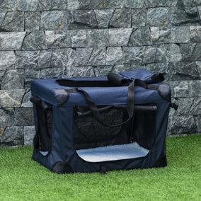 PawHut Folding Pet Carrier Bag House W/ Cushion Storage, Dark Blue 70x51x50cm