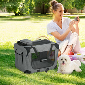 PawHut Folding Pet Carrier Bag House W/ Cushion Storage, Grey 60x41.5x41cm