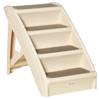 PawHut Four-Step Foldable Pet Stairs w/ Non-Slip Mats, for S, XS Dogs - Beige