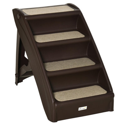 PawHut Four-Step Foldable Pet Stairs w/ Non-Slip Mats, for S, XS Dogs - Brown