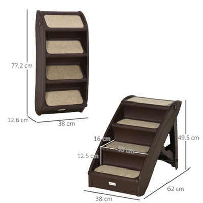 PawHut Four-Step Foldable Pet Stairs w/ Non-Slip Mats, for S, XS Dogs - Brown