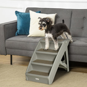 PawHut Four-Step Foldable Pet Stairs w/ Non-Slip Mats, for S, XS Dogs - Grey