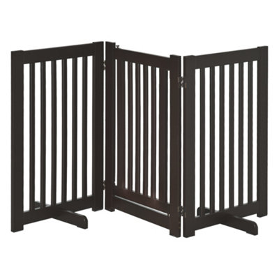 PawHut Freestanding Dog Gate Wood Doorway Safety Pet Barrier Fence Foldable w/ Latch Support Feet Deep Brown, 155 x 76 cm