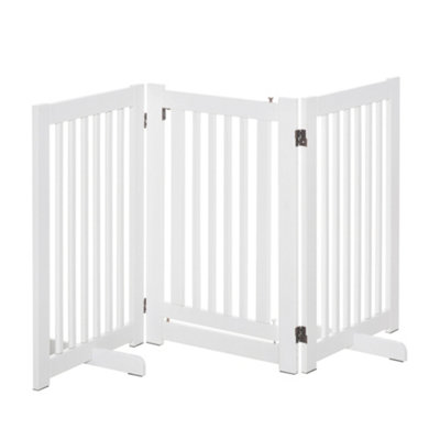 PawHut Freestanding Dog Gate Wood Doorway Safety Pet Barrier Fence Foldable w/ Latch Support Feet White, 155 x 76 cm