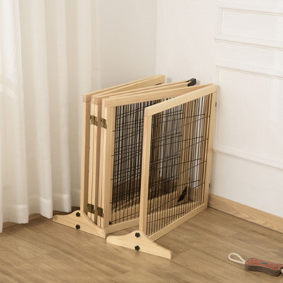 PawHut Freestanding Pet Dog Gate Six Panel Foldable Wooden Playpen 432cm