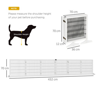 PawHut Freestanding Pet Gate 6 Panel Foldable Playpen Wooden Dog Gate with 2 Support Feet 432cm Long 70cm Tall White
