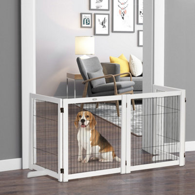 PawHut Freestanding Pet Gate Safety Barrier 4 Pannel with Support Feet White DIY at B Q
