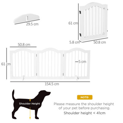 PawHut Freestanding Pet Gate Wooden Dog Gate with Support Feet Foldable Pet Fence Safety Barrier for the Doorway Stairs White