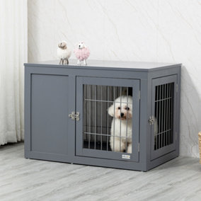 PawHut Furniture Style Dog Crate for Small and Medium Dogs, End Table Pet Cage with Two Lockable Doors - Grey