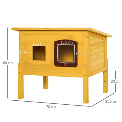 Pawhut Garden Wooden Cat House Hide Cage Outdoor Pet Play Home Water-resistant Roof Kitty Shelter Kennel w/ith Door & Window - 3