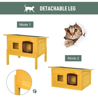 Pawhut Garden Wooden Cat House Hide Cage Outdoor Pet Play Home Water-resistant Roof Kitty Shelter Kennel w/ith Door & Window - 4