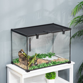 PawHut Glass Reptile Terrarium Insect Breeding Tank Vivarium Habitats with Thermometer for Lizards, Horned Frogs, Snakes-Large